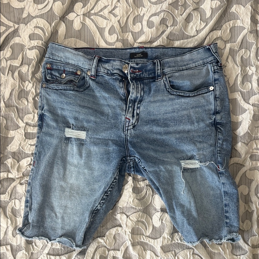 Distressed Denim Shorts by True Religion